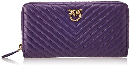 Pinko Ryder Zip Around Sheep Nappa C, Accessori da Viaggio-Portafogli Donna, W84Q_Viola UVA-Antique Gold, U