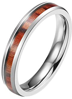 ANAZOZ Ringe Aus Edelstahl Herren, Personalisierter Ring Damen Verlobungsring größe 60 Bandring Holz Breit 4mm