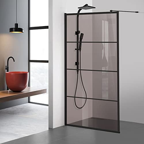 Aqua Roy Schwarz, Modell Park Schwarz, Größe 120 cm ab 70/80/90/100/110/120, Walk in Duschwand 8mm Bronze Glas, mit NANO-beschichtetem sandgestrahltem Muster (120x195cm)