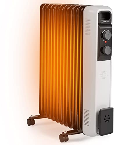COSTWAY 2500W Ölradiator 11 Rippen Heizkörper 5-35℃, elektrische Heizung 3 Heizstufen mobil mit Räder, Überhitzungsschutz Weiß