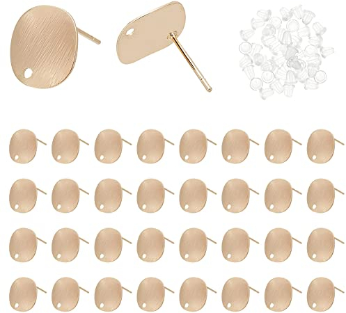 DICOSMETIC 30 Stück Runde Ohrstecker Komponente Round Posts Ohrstecker Goldene Ohrstecker Messing Ohrstecker Mit 1mm Loch Mit 50 Stück Ohrmuttern Für DIY Schmuckherstellung
