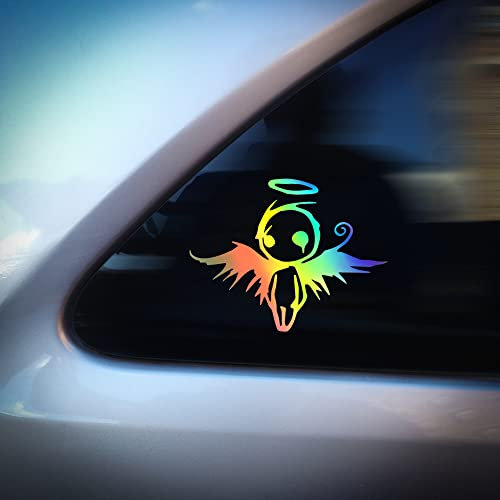 Fear7FX Gothic Fallen Angel Holographic Iridescent Chrome Reflective Vinyl Decal Sticker, 150mm x 115mm, Suitable for Any Smooth Non-Porous Surface