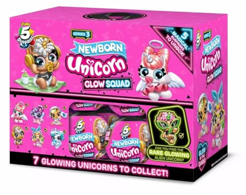 ZURU 77264 Überraschungskapsel mit Einhorn-Motiv Glow Squad, Mystery-Sammelobjekt, 5 Stück