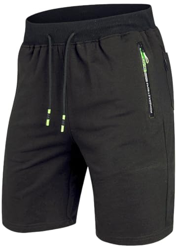 ZOXOZ Kurze Hosen Herren Shorts Sommer Kurze Jogginghose Herren Sports Shorts Sweat Baumwolle Gym Fitness mit Reissverschluss dunkelgrau L