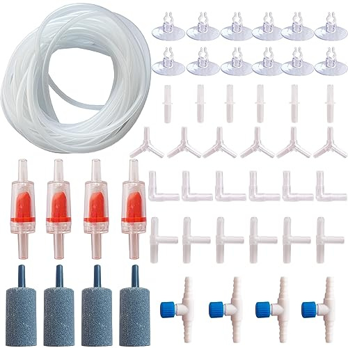 TANOMA Aquarium Air Pump Accessories - Contains Airline Tubing, Control Valve, Air Stones, Connectors, Check Valves, Suction Cups