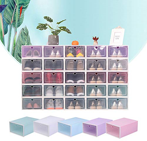 Brride Schuhboxen Stapelbar 20er Boxen-Set mit Sichtfenster Schuhkarton Deckel Schuhaufbewahrung Plastik Schuhbox Spielzeug-Box Box Aufbewahrungsbox 33×23×14 cm für Schuhe