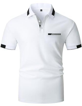 KUNJLELP Poloshirt Herren Kurzarm Baumwolle T Shirts Männer Slim Fit Basic Kontrastfarbe Polohemd Tennis Golf Sports Tops,Weiß 01,XL