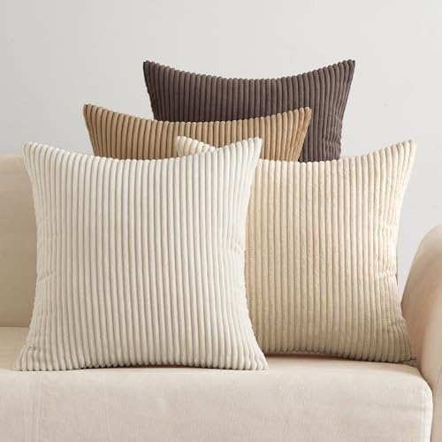 EMEMA Kissenbezug 45x45 cm Kordsamt Kissenbezüge 4er Set Dekokissen Sofakissen Kord Kissenhülle Zierkissenbezug Dekorative Cord Kissen Weiche für Sofa Wohnzimmer Schlafzimmer Braun Serie