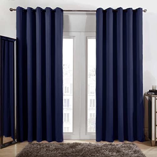 Dreamscene Bedroom Blackout Curtains Blue Eyelet, Thermal Modern Decorative Curtain for Living Room Bedroom Home Insulated Summer Winter Soft Curtains, 66x54”