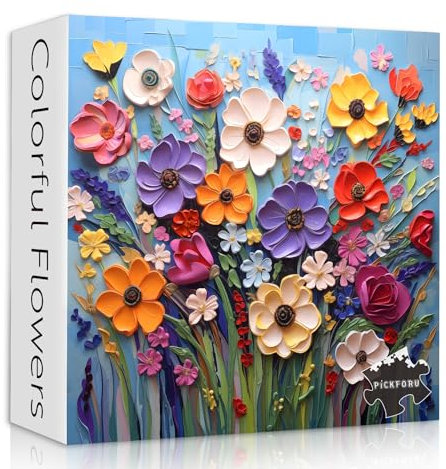 Colorful Flower Puzzles for Adults, Mosaic Plant Floral Puzzle Art, Spring Flower Garden Jigsaw Puzzles 1000 Pieces Painting