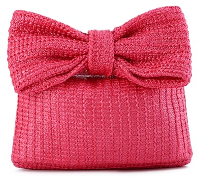 EVEOUT Pochette en Paille avec Nœud pour Femmes Sac à Main en Paille tressée pour l'été Clutches avec Nœud en Paille pour Mariage Fête(Rouge rosé)
