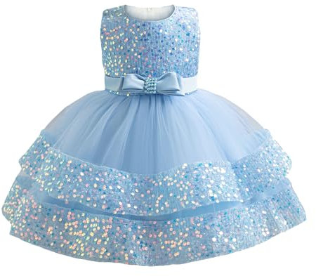 Miipat Vestito da Bambina Paillettes Tulle Senza Maniche Abito da Principessa per Bambina Ragazze in età Prescolare Vestiti da Festa Formali per Compleanni Matrimoni Blu 100 2-3 Anni