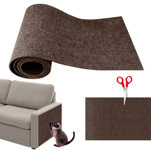 Sleeleece Selbstklebende Kratzmatte,DIY Trimmbarer Teppich Matte,Cat Scratching Mat,Kratzbrett Katzen,Katzen Kratzwand,Katzenkratzbretter für Schützt Teppiche Sofa Möbelschutz(Braun,L)