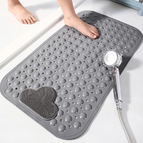 JINYOMFLY Tapis de Douche Antidérapant, Tapis Antidérapant pour Douche avec Trous de Drainage et Ventouses, Tapis de Douche Résistant, Lavable en Machine (Gris, 70 X 40 CM)