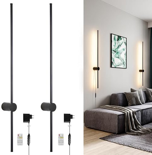 2er-Set LED Steckdosen-Wandleuchte mit Stecke Schwarz mit Fernbedienung, Dimmbar Moderne Wandlampe Wandleuchte einstecken für Schlafzimmer & Wohnzimmer, Energieeffizient & Einfach Installierbar