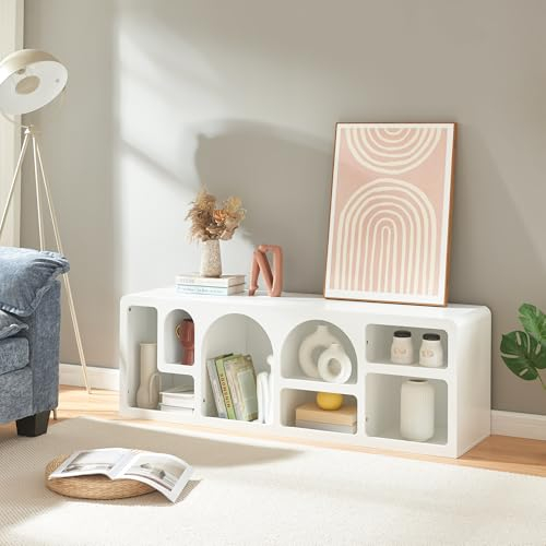 [en.casa] Fernsehtisch Vågå TV Schrank TV-Board Lowboard TV-Tisch Sideboard Fernsehschrank mit offenen Ablagefächern TV Bank TV-Regal 140 x 40 x 48 cm Weiß