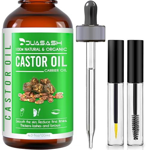 Duasash Rizinusöl Bio Kaltgepresst 120ml, Castor Oil Organic for Hair Growth Natürlich Rizinus Öl für Haare, Körper, Nägel, Wimpern, Augenbrauen, Bio Rizinusöl Kaltgepresst Glasflasche