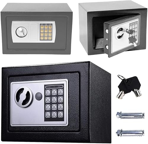 Tresor mit Schlüssel und Zifferntastatur, 16L Elektronischer Safe für Hause Büro Hotel Schmuck Pistole Bargeld Lagerung, Wasserdicht Stahltresor mit Doppelbolzen Verriegelung, Schwarz