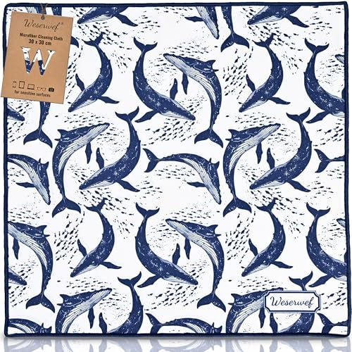 WESERWEF Design Microfiber Glasses Cleaning Cloth, Premium Cleaning Cloths for Spectacles, Lens, Screens, Tablets, Eyeglasses, 12 x 12, Ultra-Soft & Scratch-Free (Whales)