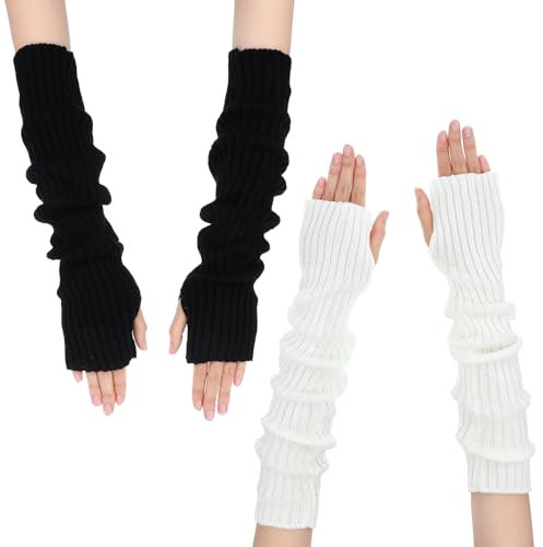 2 Paar Stulpen Arme Damen Handstulpen Grunge Arm Warmers Hände Damen Hand Stulpen Strickwärmer Ärmel Armstulpen Hand Warmers Winter Gestrickte Handschuhe Stulpen Strick Halb Fingerlose Handschuhe
