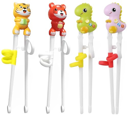 4 Pairs Kids Training Chopsticks, Xiuyer Kids Chopsticks Reusable Childrens Easy to Use Toddler Helper Learner Right or Left Handed for Childs