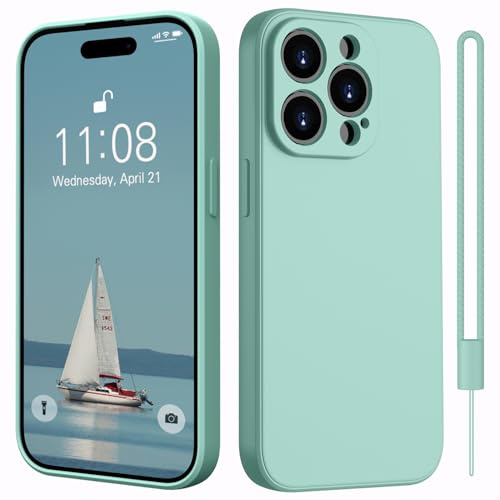 Kukiwhy Coque de Protection en Silicone pour iPhone 14 Pro Max 5G - avec 1 Cordon - Doublure intérieure en Microfibre - Protection complète de l'appareil Photo - pour iPhone 14 Pro Max 6,7 - Vert