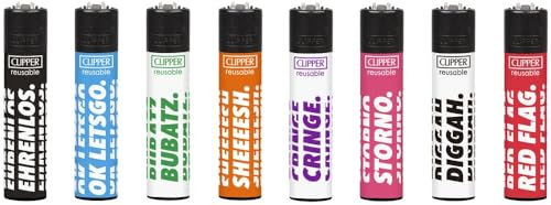 Clipper Feuerzeuge, Set mit 8 Stück, außergewöhnliche Motive (Ehrenlos Impact)