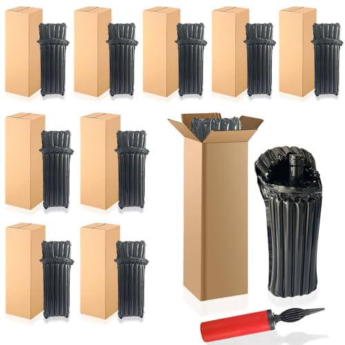 10 Wine Shipping Box Sets,Include 10 Wine Boxes for Shipping and 10 Bottle Protector Bags with 1 Reusable Air Pump,Inflatable Bubble Cushion Wrap for Transportation