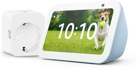 Echo Show 5 (3.ª generación) | Gris azulado + WiZ Enchufe Inteligente, compatible con Alexa - Kit de inicio de Hogar digital