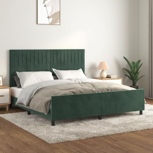 Brokky Cadre de lit sans Matelas Vert foncé Velours,Lit Adulte,Lit À Cadre