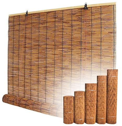 Bambusrollo Blickdicht for Außenbereich, Rollos bambus wetterfest, Umlenkrolle Schatten Bambus Jalousie ohne Bohren, Einfache Montage, Breit 40 45 55 60 68 76 80 88 90 100 110 120 135 140 155 160 cm