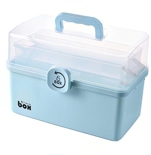 AouiSton Caja para medicina, Caja medicamentos organizador de 3 niveles, botiquin medicina con mango apto para artesanía farmacéutica (Azul)