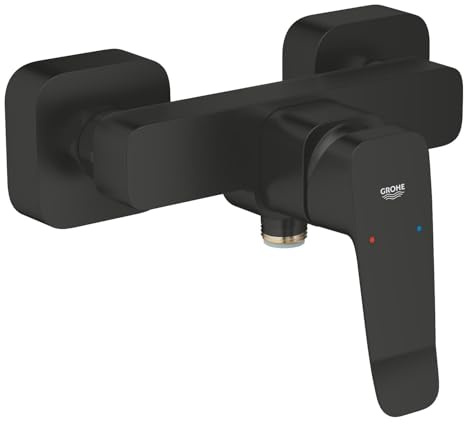 GROHE Dice Exposed Shower Mixer (Wall Mounted, Metal Lever, 35 mm Ceramic Cartridge, Integrated Non-Return Valve, Protected Against Backflow, Single Outlet Valve), Matt Black, 1018742430