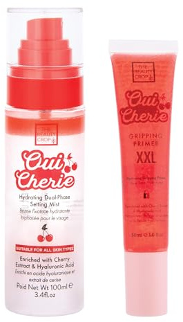 The Beauty Crop Oui Cherie Mist and Primer Duo Set - 100 ml Dual-Phase Setting Spray & 30 ml Hydrating Gripping Primer - Vegan & Non Comedogenic
