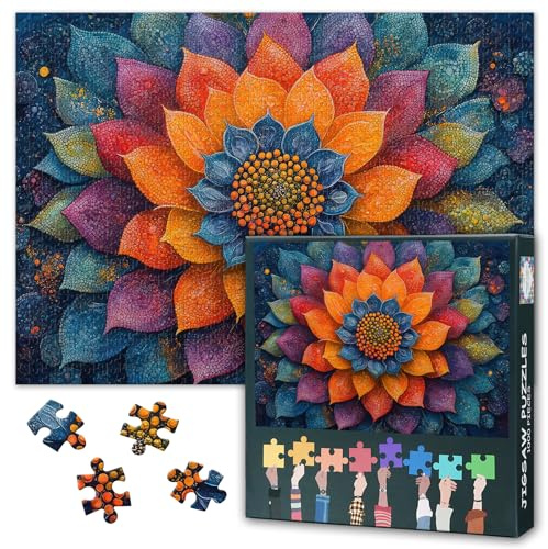 1000-teiliges Puzzle für Erwachsene – Farbenfrohe Mandala-Muster, große 20 x 27 Inch Puzzles für Erwachsene mit Lebhaften Blumentönen, Entspannendes Achtsamkeitsspiel, Geschenk für Mandala-Liebhaber