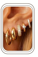 Finrezio 5 Paar Creolen Gold/Silber für Damen Ohrringe Gold Klein Set | Goldene Ohrringe Damen Klobige Gold Ohrring Hypoallergene Gold Huggie Sleeper Ohrring Gold Schmuck Geschenk für Damen Frauen
