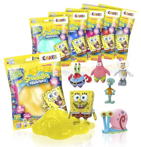CRAZE Magic Slime Bag Surprise Bundle of 6 – SpongeBob SquarePants Slime Set, Colourful Non-Sticky Slime for Kids with 6 Mystery Figures