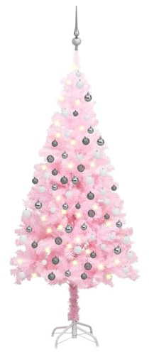 Genérico Árbol de Navidad preiluminado con Luces y Bolas Rosa 180 cm-3077671