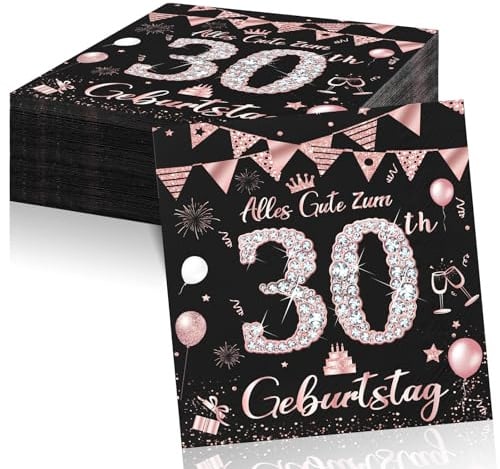 30 Geburtstagsdeko Servietten,Roségold Papier Party Servietten Tischdeko Für 30. Geburtstag Frauen,40 Stück Happy Birthday Servietten Decorations 33x33cm