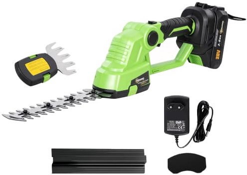 Outsunny 2-in-1 Akku Heckenschere mit Ladegerät 18V Akku Grün | 20/10cm Schnittlänge Elektrischer Hecken & Strauchschere, 2,0 Ah, für Äste, Sträucher, Zweige
