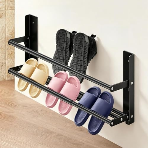 DASIAUTOEM Schuhregal Wand 2 Ebenen, 37-67cm Ausziehbar Schuhablage Schuhhalter Metall Schuhregal Platzsparend, Platzsparend Schuh Organizer für 6 Paar Schuhe für Wohnwagen,Badezimmer und Korridor