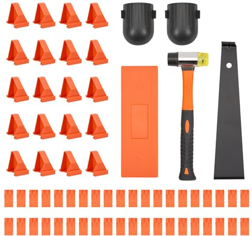 INMOZATA Laminate Flooring Tools Installation Kit with 60 PCS Flooring Spacers, Tapping Block, Durable Knee Pads, Double Sided Hammer, Heavy Duty Pull Bar for Pros & DIY Users