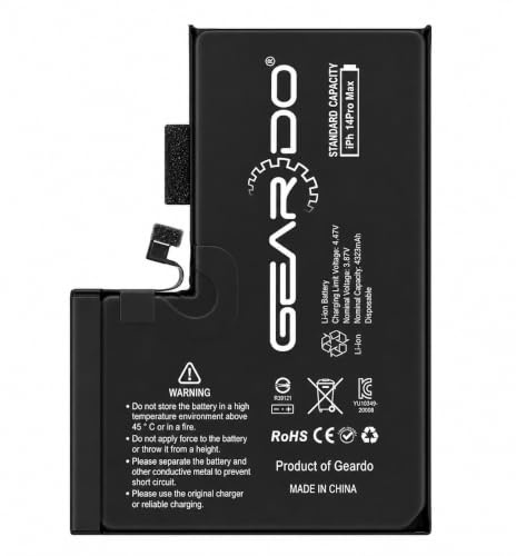 Geardo Replacement Battery Compatible With iPhone 14 Pro Max 4323 mAh DIAGNOSTIC 100% Health + No Warning Message/Pop-Up