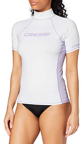 Cressi Damen Rash Guard Kurzarm, UV-Schutz UPF 50+, Weiß/Lila, M/3 (40)