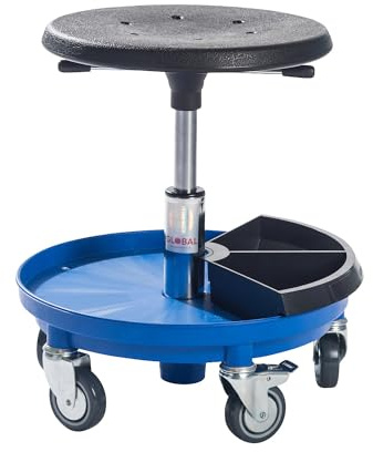 Kaiser + Kraft Montagehocker mit Ablage | Gasfeder-Höhenverstellung 370 - 500 mm, blau