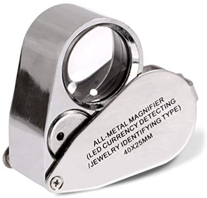 KINGMAS Juwelier lupe, 40X Vergrößerung Metall Faltlupe mit LED UV Licht Juwelierlupe für Edelsteine, Schmuck, Rocks, Briefmarken, Münzen, Antiquitäten, Modelle, Fotos (40-fache)