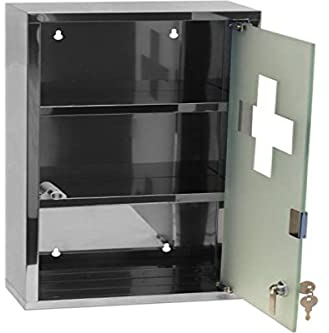 armadietto medicinali in metallo 3 ripiani sportello vetro temperato satinato 2 chiavi ganci per appendere 25x12x48 cm