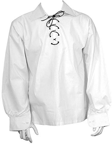SHYNE KILTS U.K Chemise Jacobite Ghillie pour kilt écossais pour homme Cordons en cuir Crème XX-Large blanc