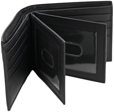 AG Wallets Mens Double Center Flap Bifold Leather Wallet with 3 ID Windows, Holds 12 Credit Cards, 2 Bill Compartments, Black, One size, Bifold Wallet