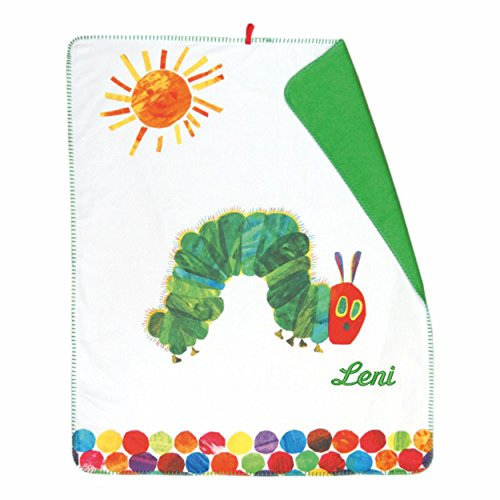 Smithy Babydecke mit Ihrem Wunsch Namen in der abgebildeten Stickschrift bestickt Raupe Nimmersatt 75 cm x 90 cm Namensdecke